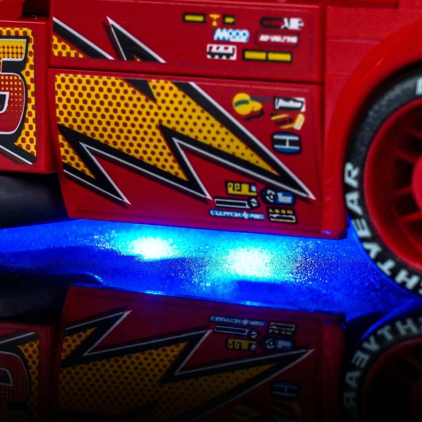 Bright My Bricks LED light kit for LEGO® Disney Lightning McQueen #77255 — lighting effect on the build