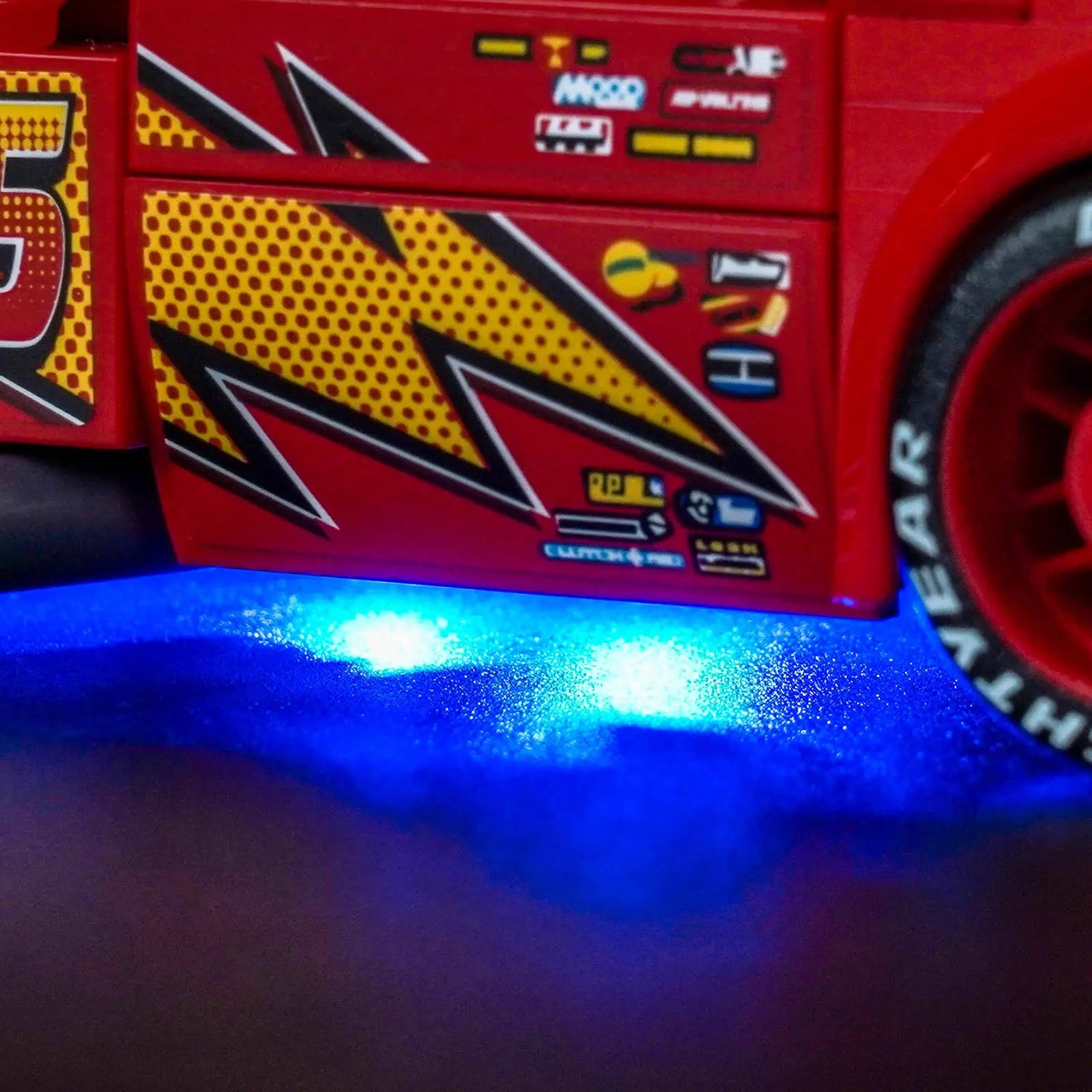 LEGO Disney Lightning McQueen #77255 illuminated at night