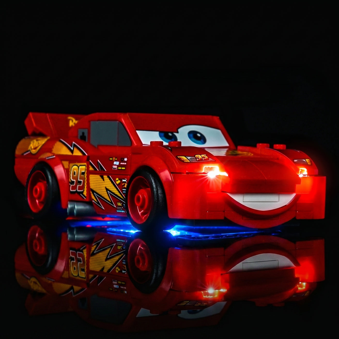 Bright My Bricks RGB LED light kit for LEGO® Disney Lightning McQueen #77255 — brightened interior detail