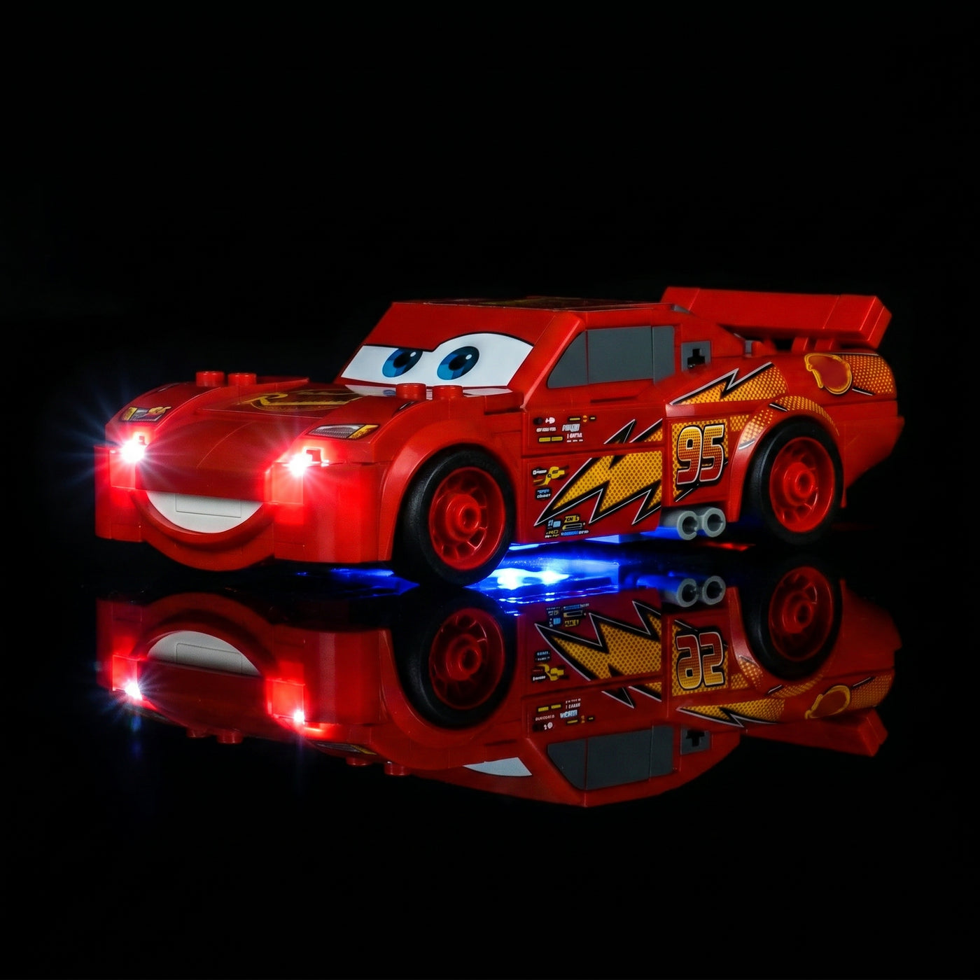 illuminated at night: Bright My Bricks custom LED lighting for LEGO® Disney Lightning McQueen #77255