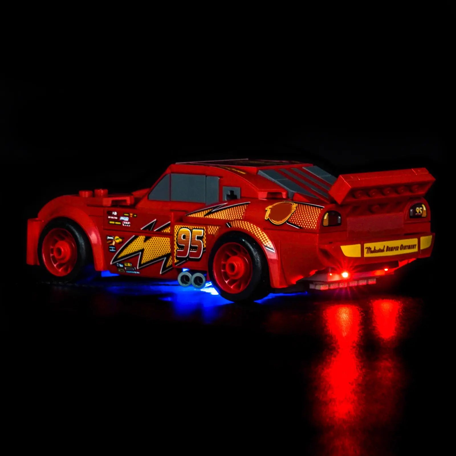 LEGO Disney Lightning McQueen #77255 illuminated at night