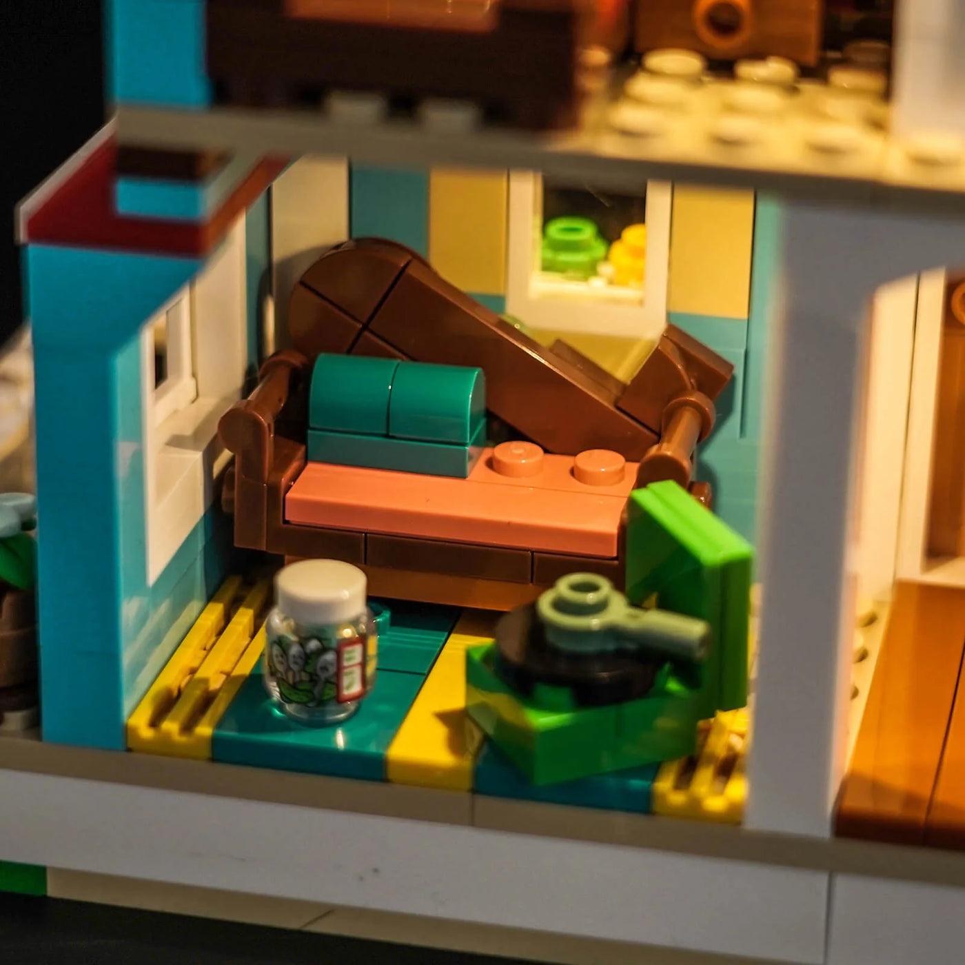 Bright My Bricks LED light kit for LEGO® Disney Lilo and Stitch Beach House #43268 — warm LED glow detail