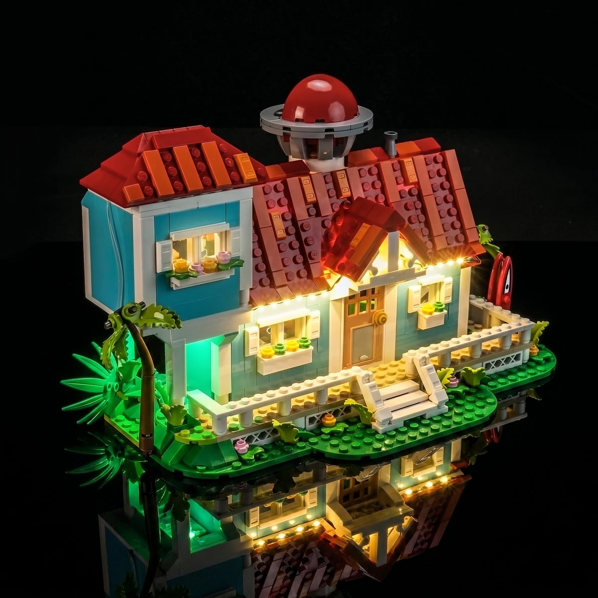 LEGO® Disney Lilo and Stitch Beach House #43268 — LED strips and bricks detail (RGB LED light kit)