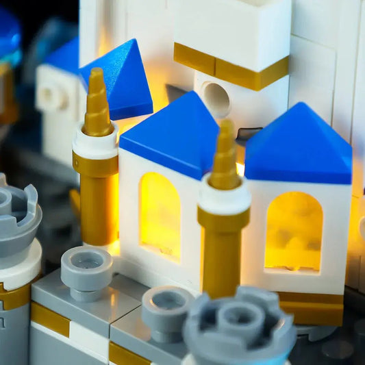 LEGO® Disney Mini Disney Castle #40478 — illuminated at night (USB-powered LED light kit)