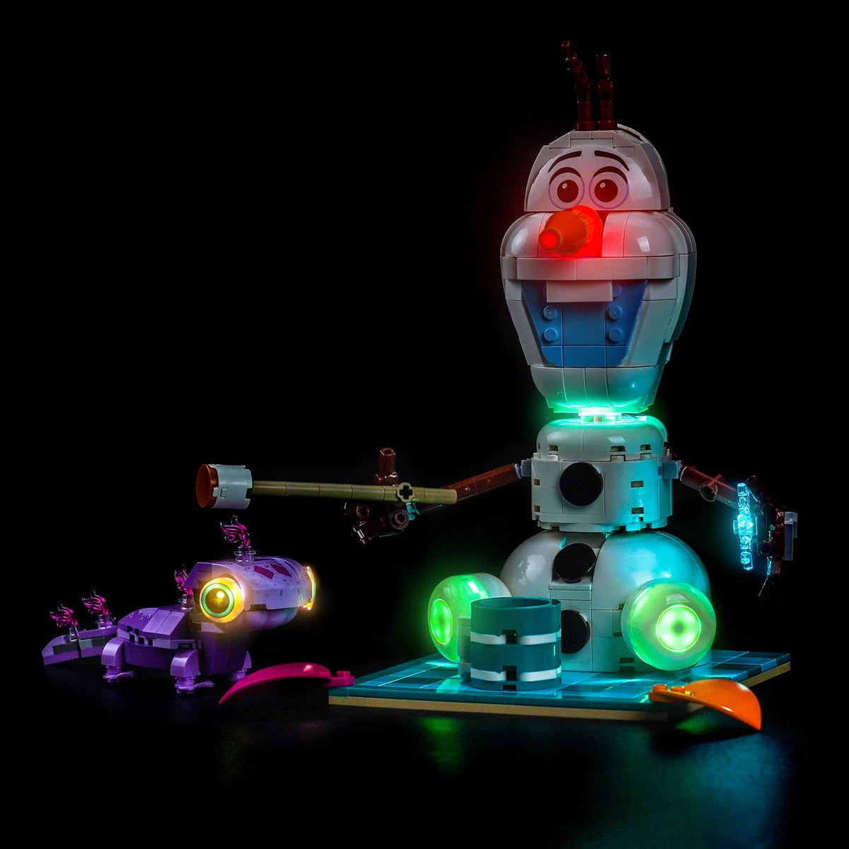 Bright My Bricks DIY LED light kit for LEGO® Disney Olaf and Bruni's Picnic Fun #43287 — installed and glowing