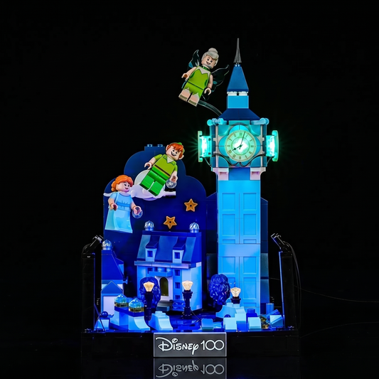 installed and glowing: Bright My Bricks LED lighting kit for LEGO® Disney Peter Pan & Wendy's Flight Over London #43232