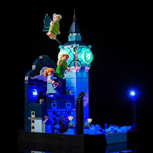 LED lights for LEGO® Disney Peter Pan & Wendy's Flight Over London #43232, illuminated at night