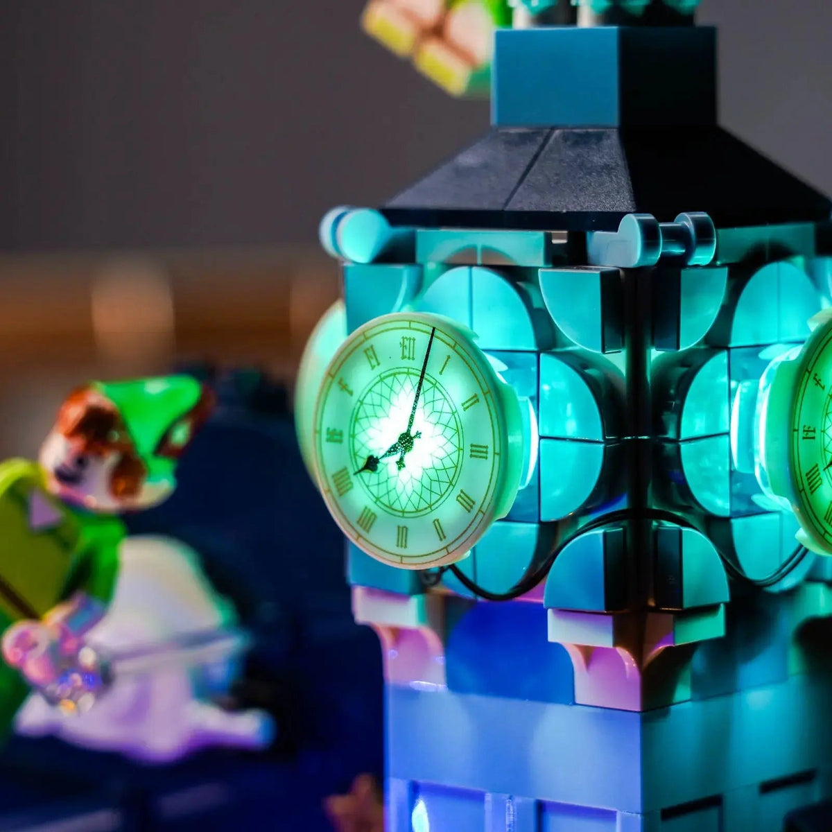 Bright My Bricks LED lights for LEGO® Disney Peter Pan & Wendy's Flight Over London #43232 — display lighting in a dark room