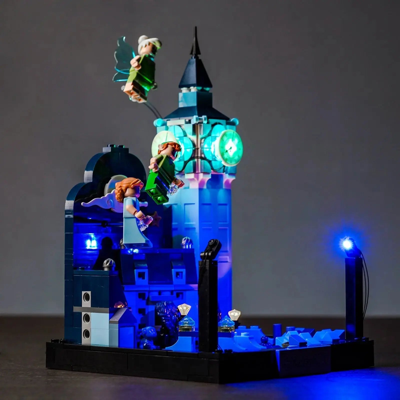 LEGO Disney Peter Pan & Wendy's Flight Over London #43232 lit up - front angle