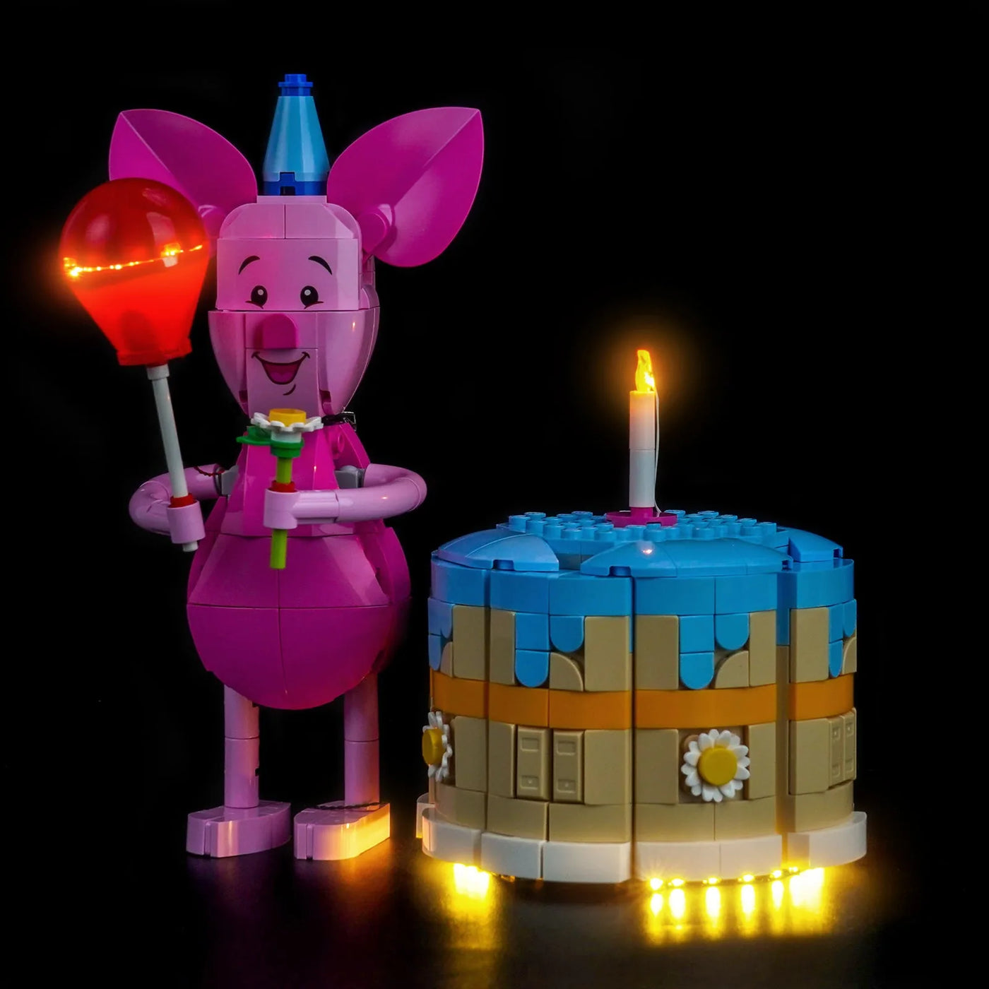 LED kit powered on: Bright My Bricks custom LED lighting for LEGO® Disney Piglet's Birthday Fun #43305