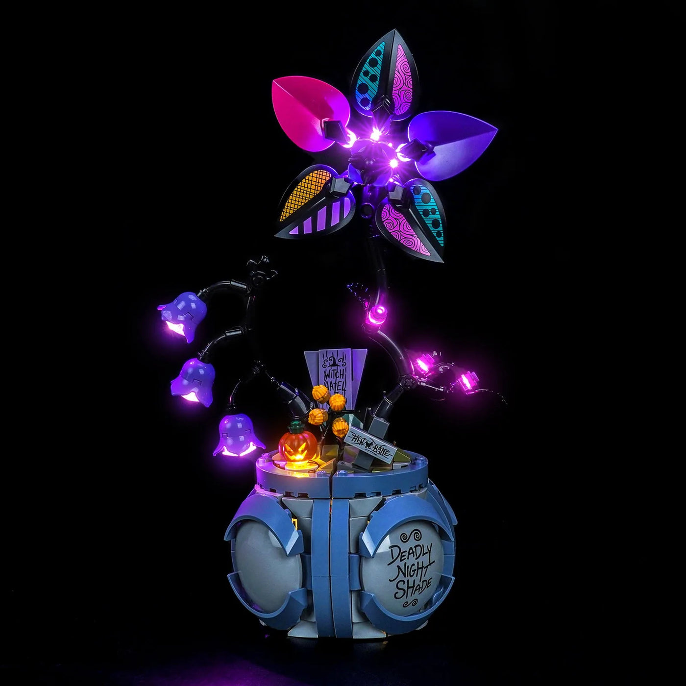 LEGO® Disney Sally's Flowerpot #43288 — front view fully lit (LED lights)