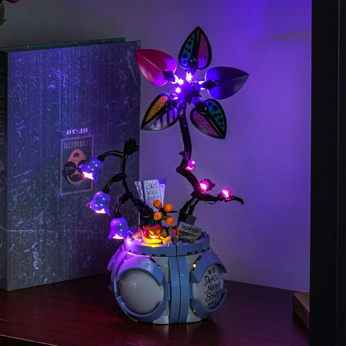 LED kit powered on: Bright My Bricks custom LED lighting for LEGO® Disney Sally's Flowerpot #43288