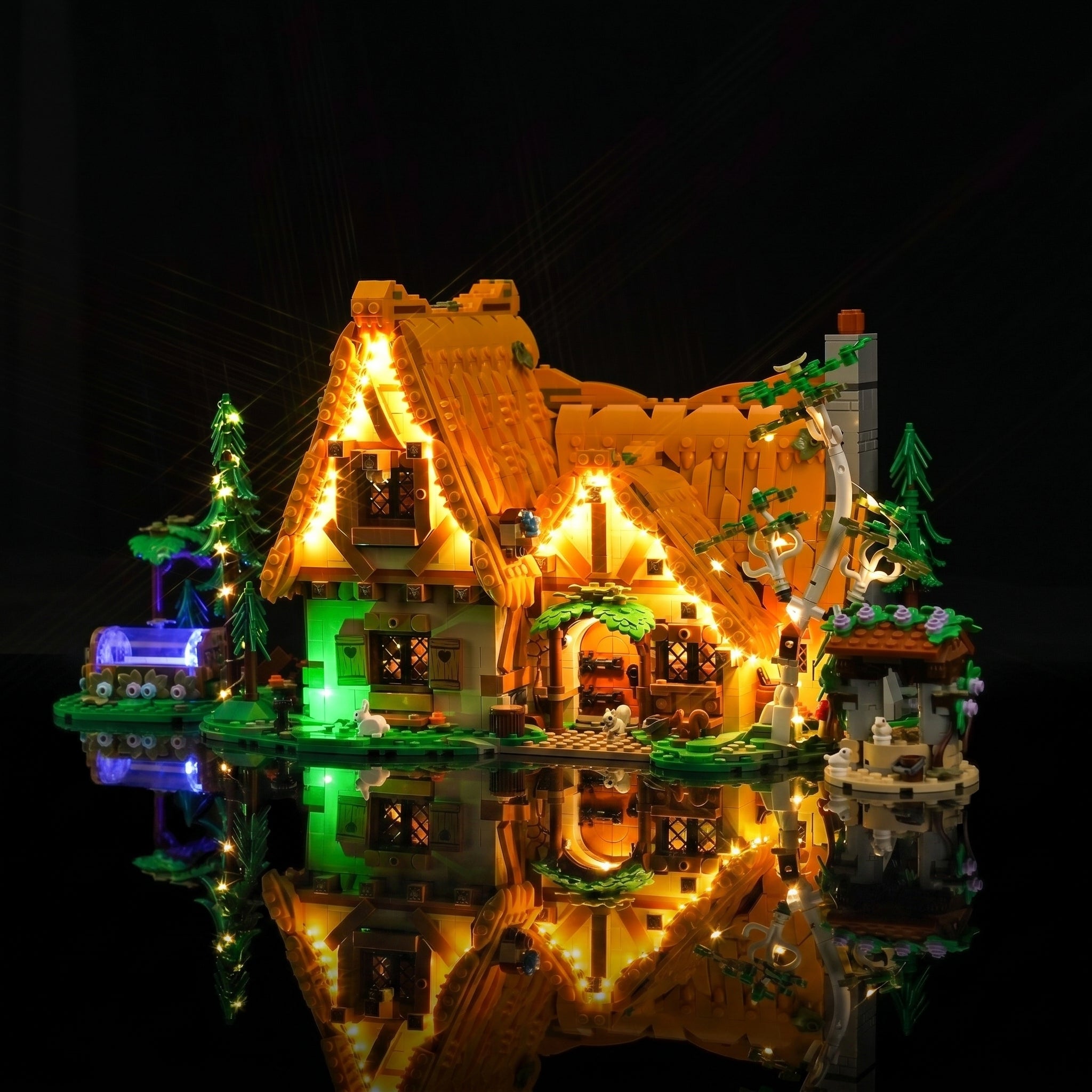 Bright My Bricks USB-powered LED light kit for LEGO® Disney Snow White Cottage #43242 — showcase lighting view