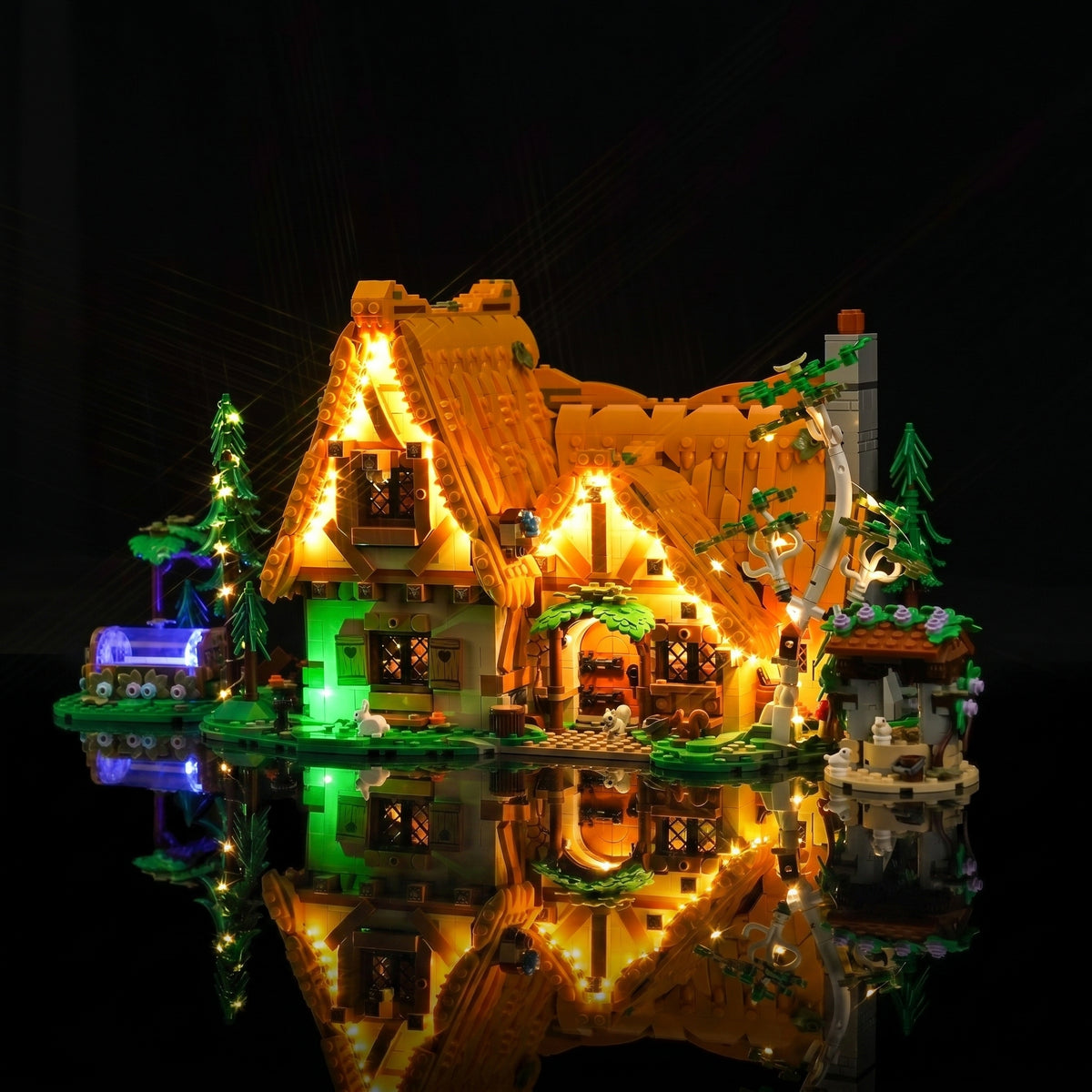 Bright My Bricks USB-powered LED light kit for LEGO® Disney Snow White Cottage #43242 — showcase lighting view