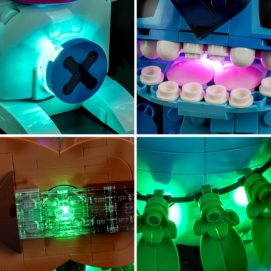custom LED lighting for LEGO® Disney Stitch and Scrump #43296, showcase lighting view