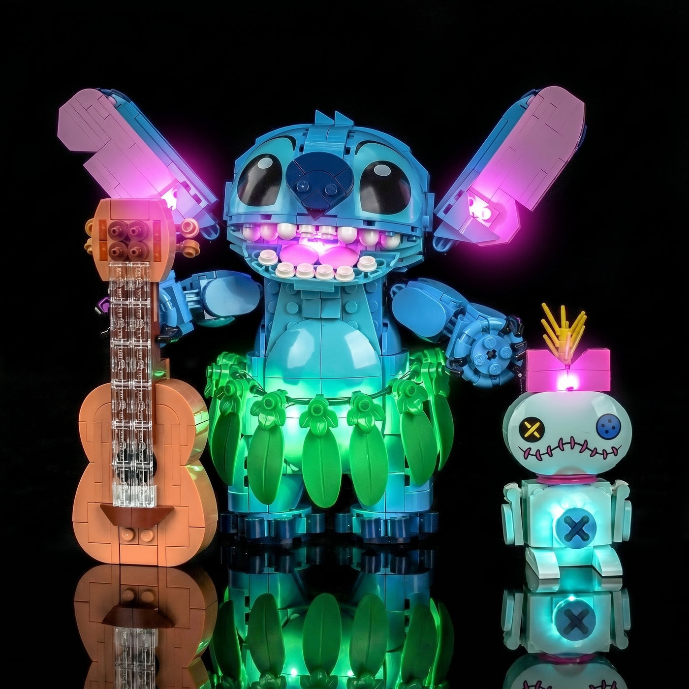 showcase lighting view: Bright My Bricks USB-powered LED light kit for LEGO® Disney Stitch and Scrump #43296