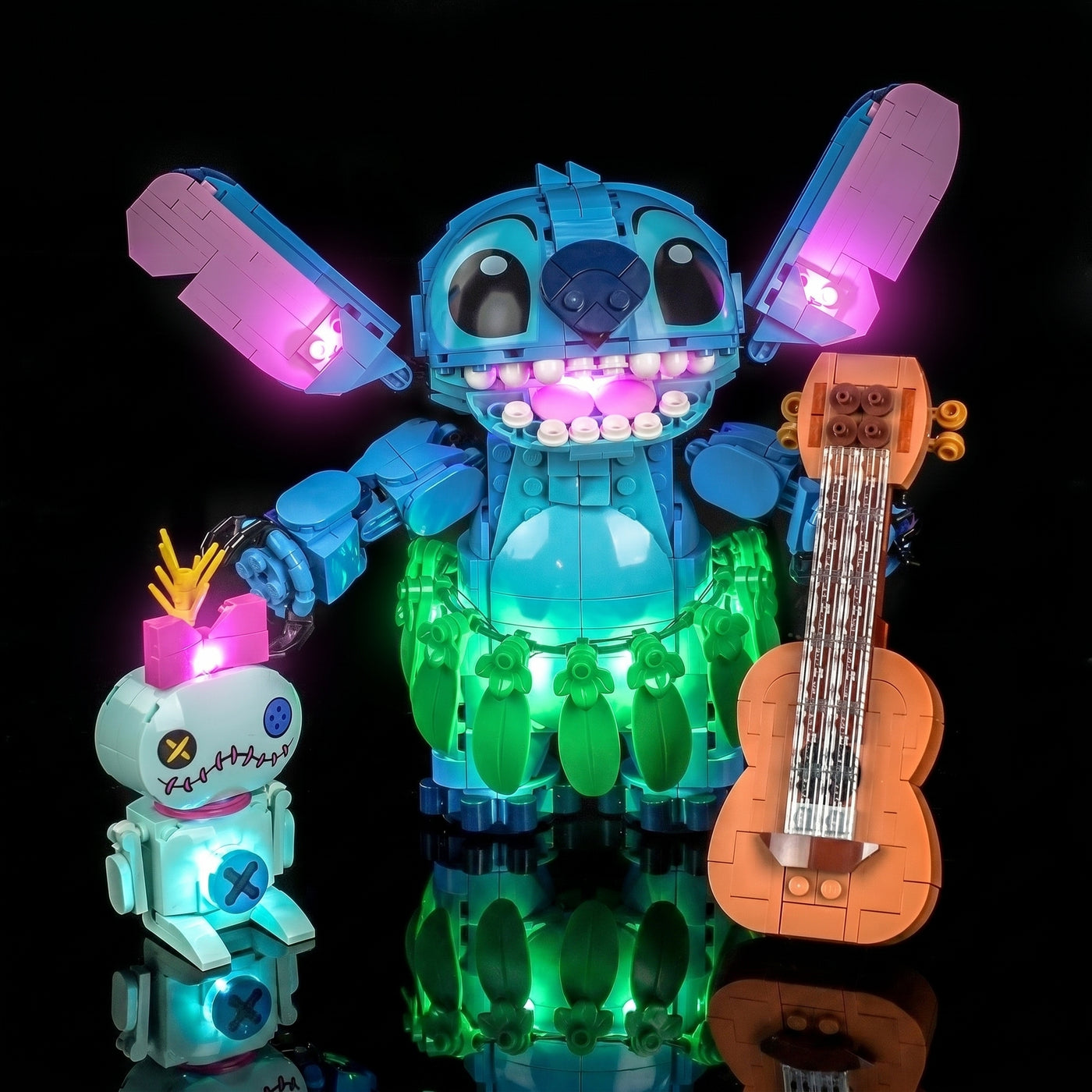 Bright My Bricks USB-powered LED light kit for LEGO® Disney Stitch and Scrump #43296 — showcase lighting view