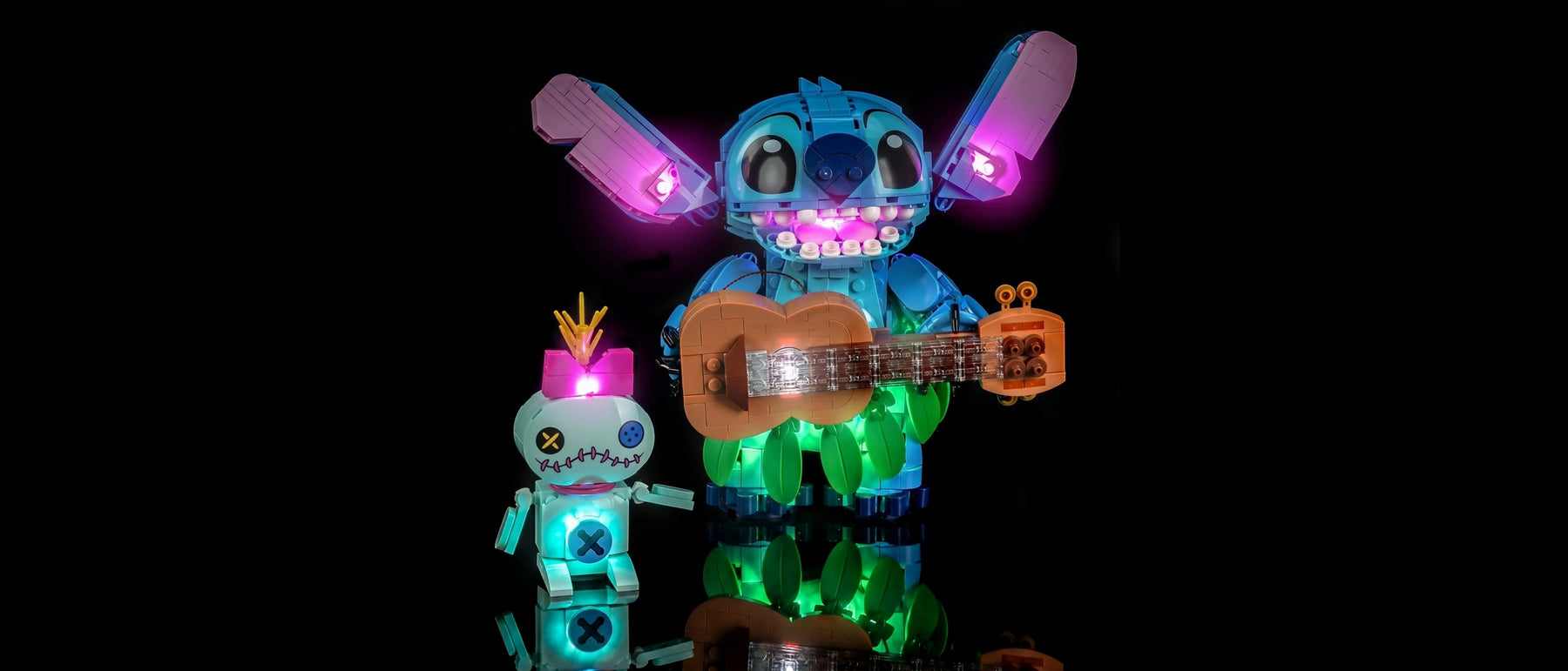 LED-Beleuchtungsset für LEGO® Stitch und Scrump #43296 — lit with the LED light kit