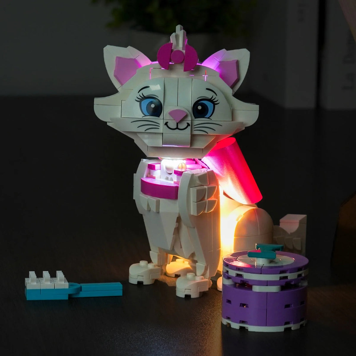 USB-powered LED light kit for LEGO® Disney The Aristocats Adorable Marie #43286, showcase lighting view