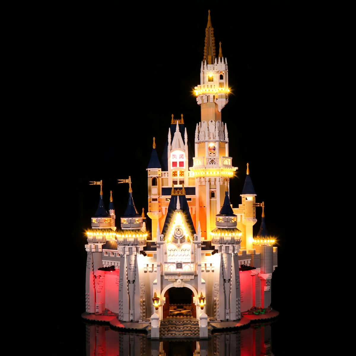 LEGO® Disney The Disney Castle #71040 installed and glowing, with the LED lighting kit
