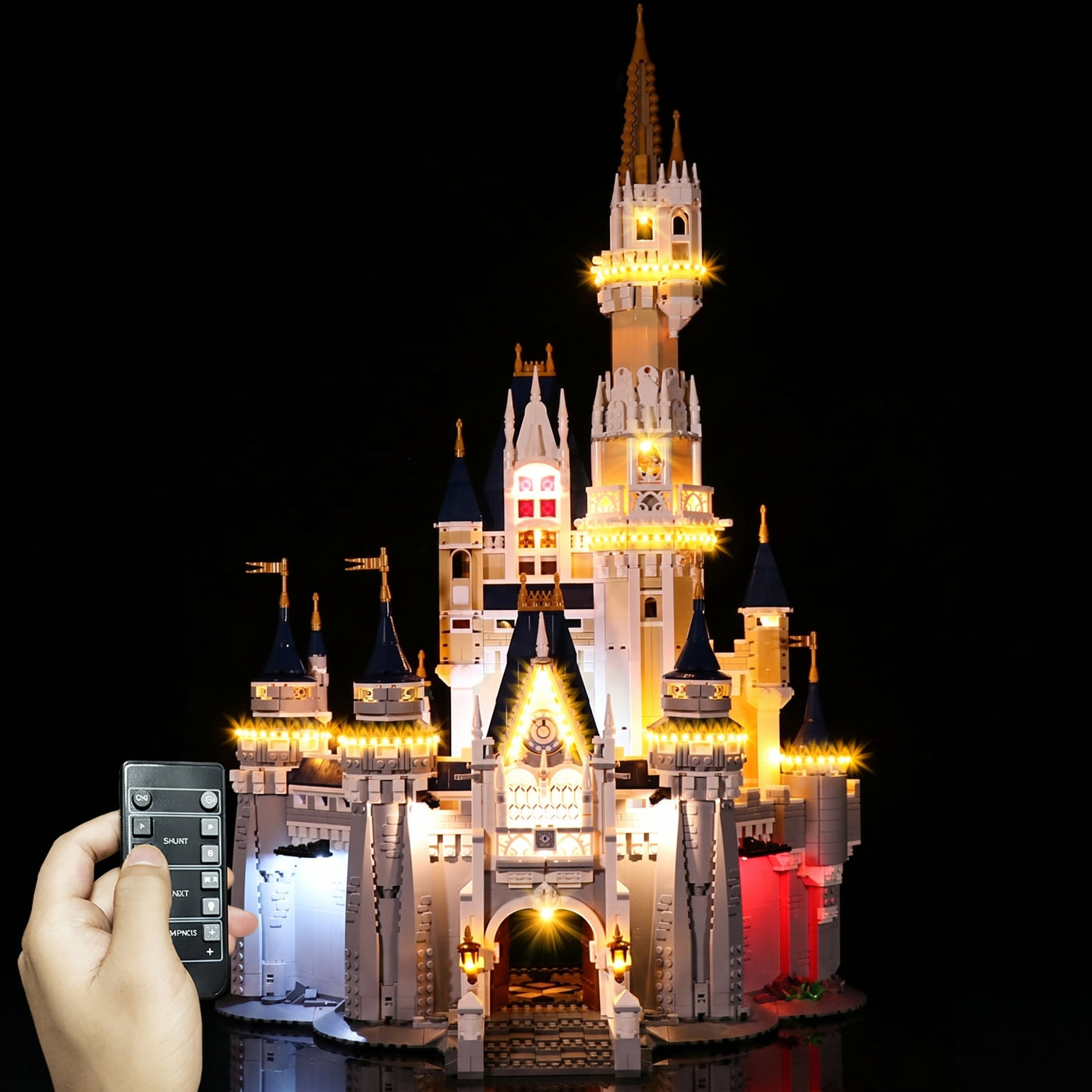 LEGO® Disney The Disney Castle #71040 lighting effect on the build, with the USB-powered LED light kit