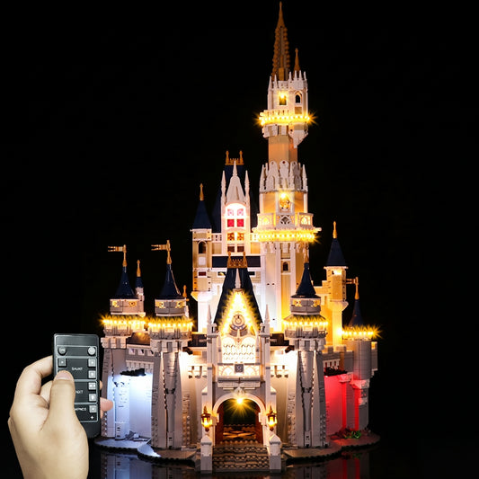 LEGO® Disney The Disney Castle #71040 lighting effect on the build, with the USB-powered LED light kit