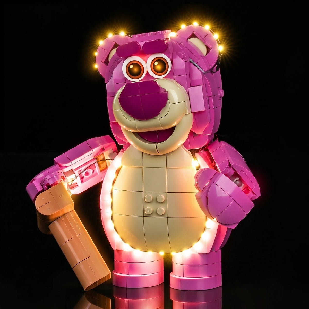 LEGO® Disney Toy Story Lotso #43306 brightened interior detail, with the USB-powered LED light kit