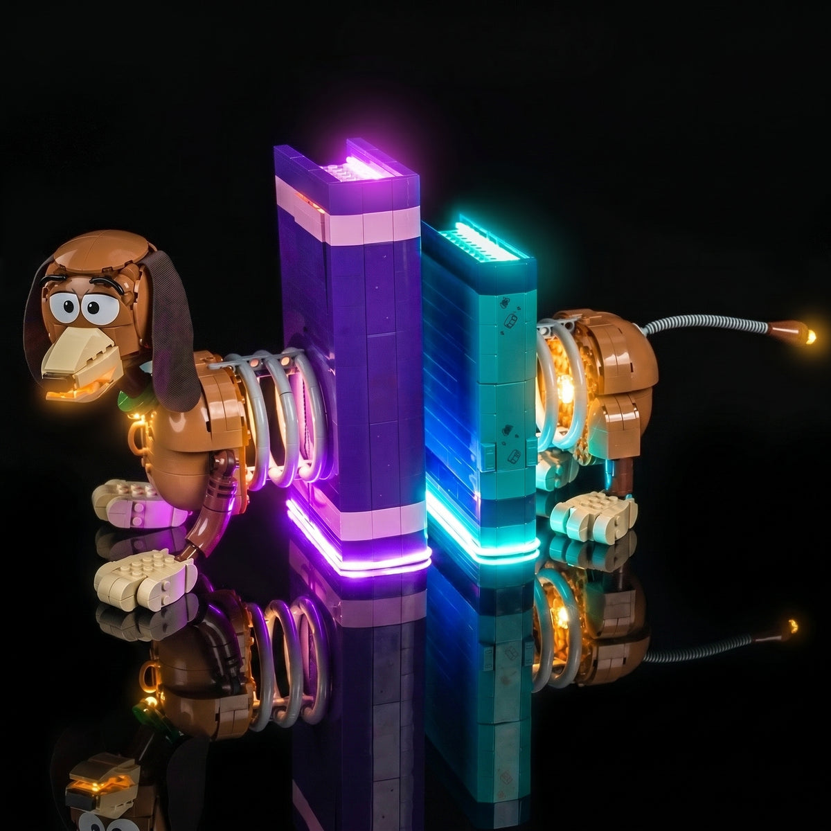 lighting effect on the build: Bright My Bricks LED lights for LEGO® Disney Toy Story Slinky Dog Bookends #43301