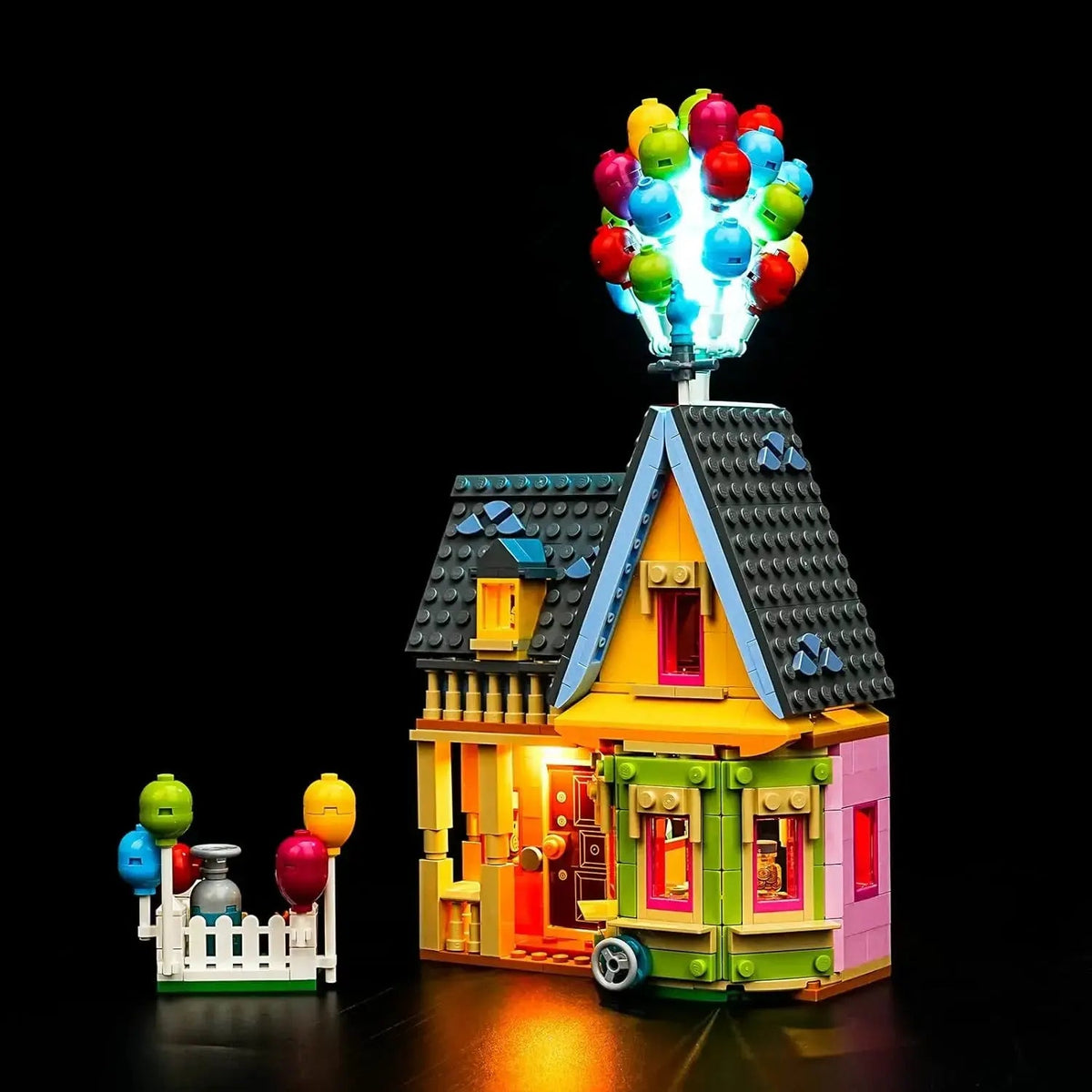 LEGO® Disney 'Up' House #43217 before-and-after lighting, with the LED lights