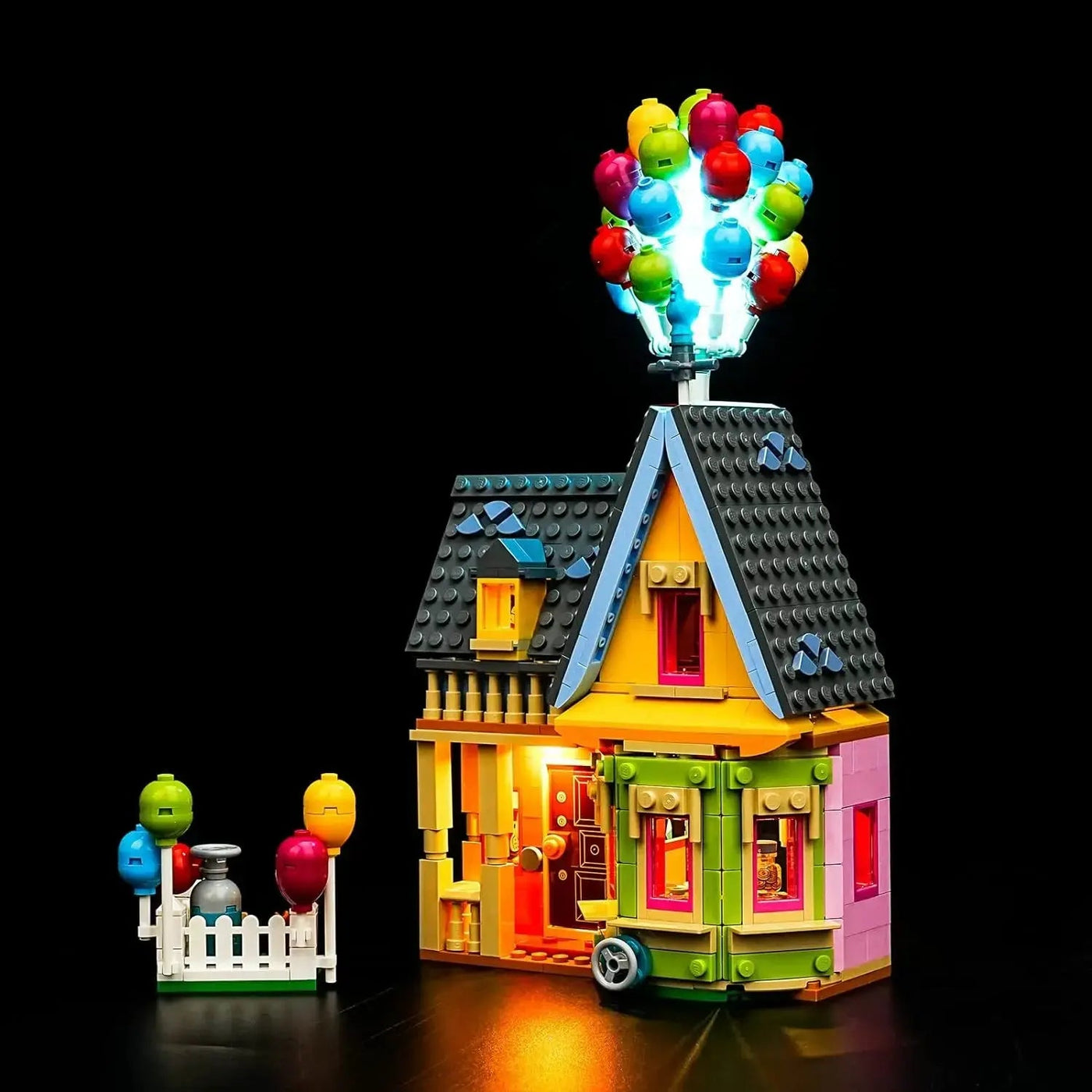 LEGO® Disney 'Up' House #43217 before-and-after lighting, with the LED lights