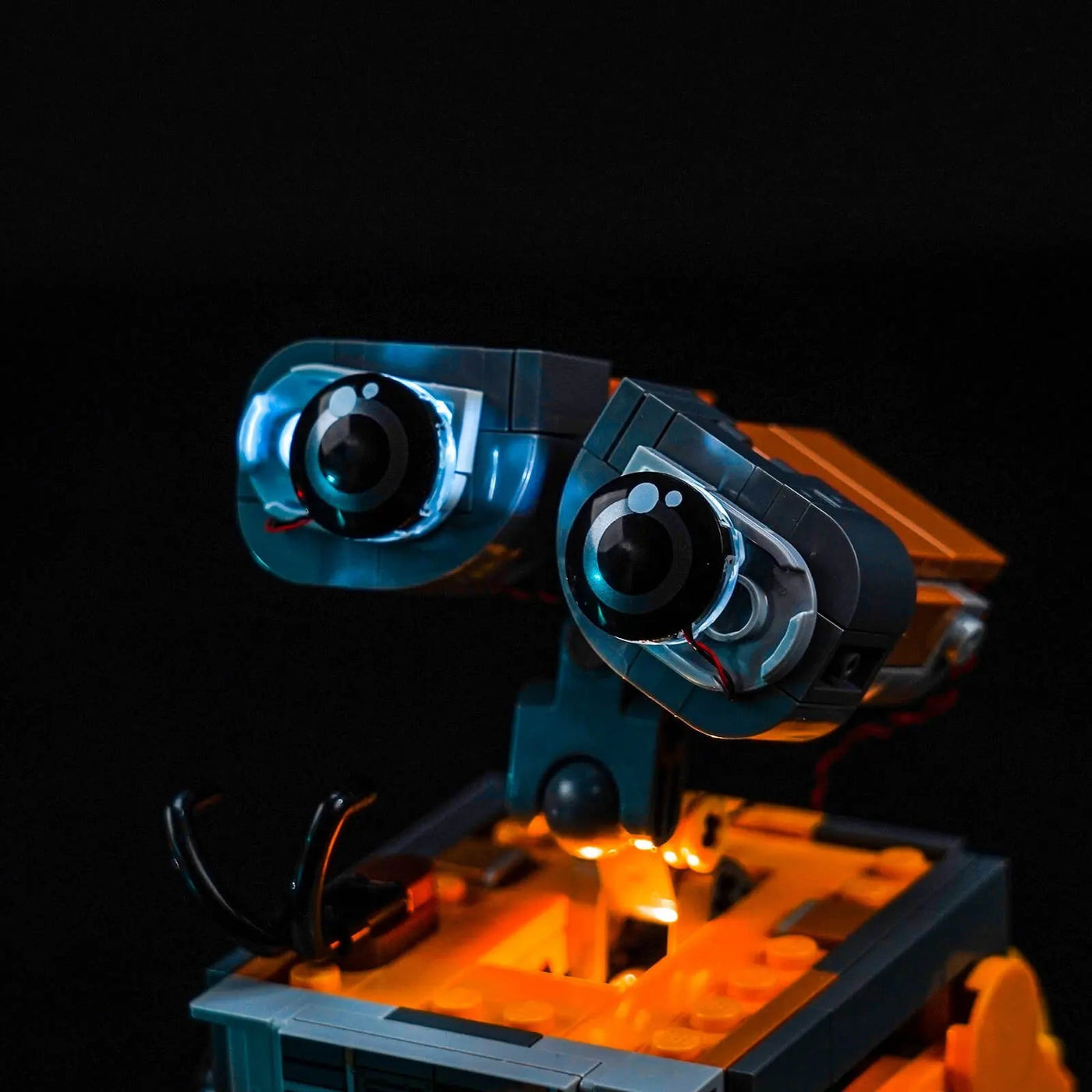 premium LED light kit for LEGO® Disney WALL-E and EVE #43279, fully illuminated on display