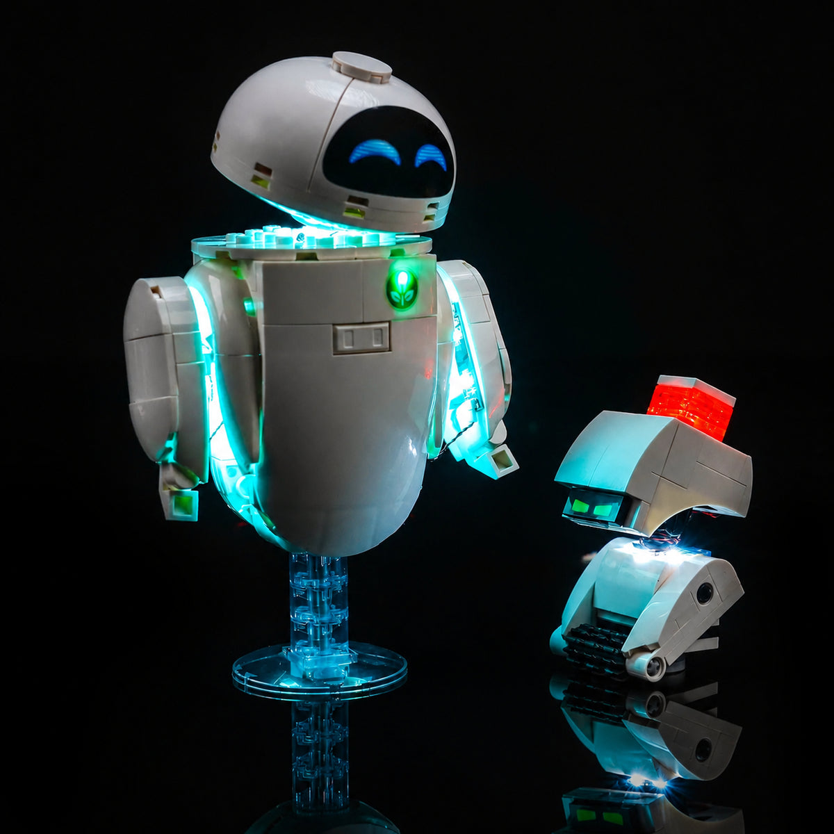 display light kit for LEGO® Disney WALL-E and EVE #43279, side angle with lights on
