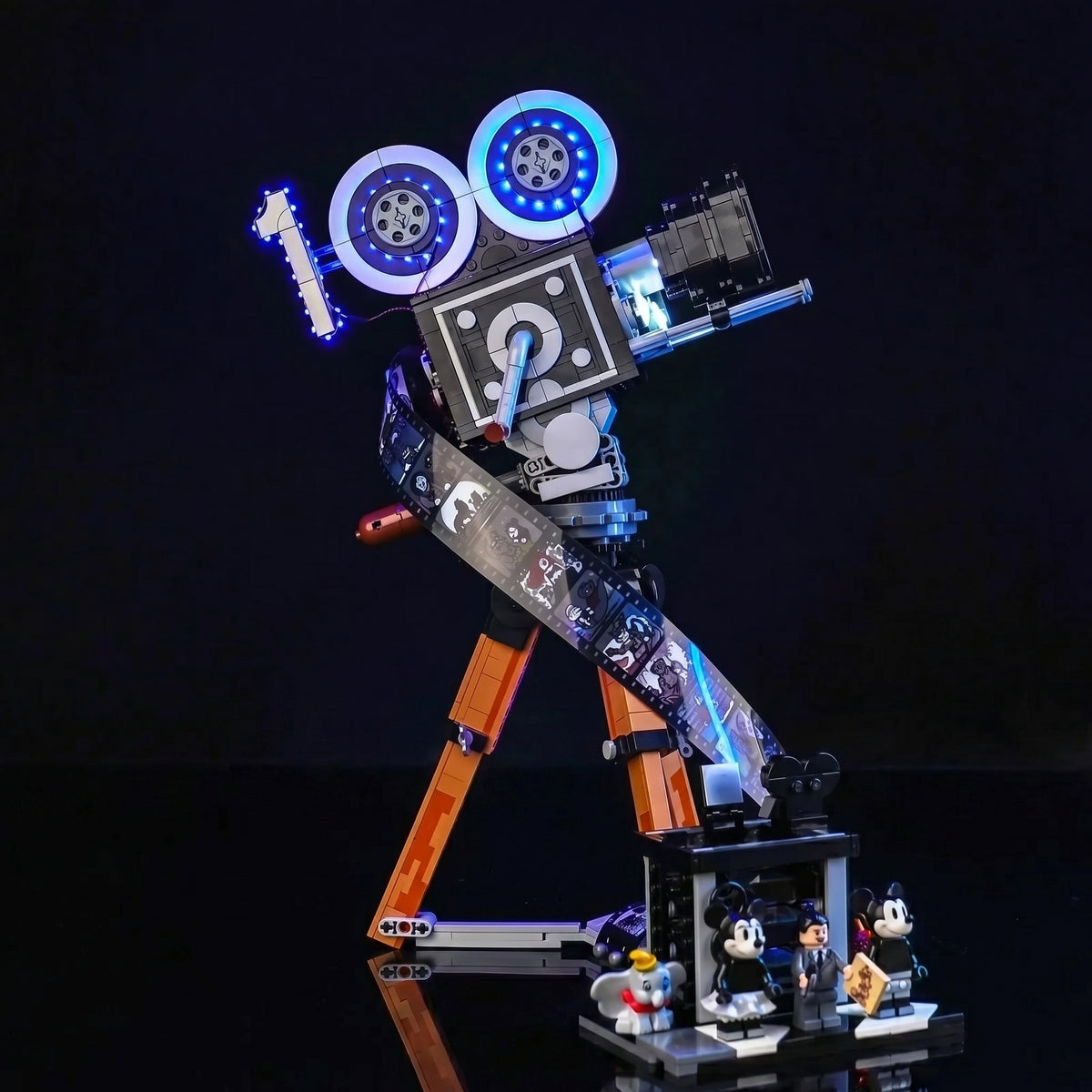 LEGO® Disney Walt Disney Tribute Camera #43230 close-up of the LED lighting detail, with the USB-powered LED light kit
