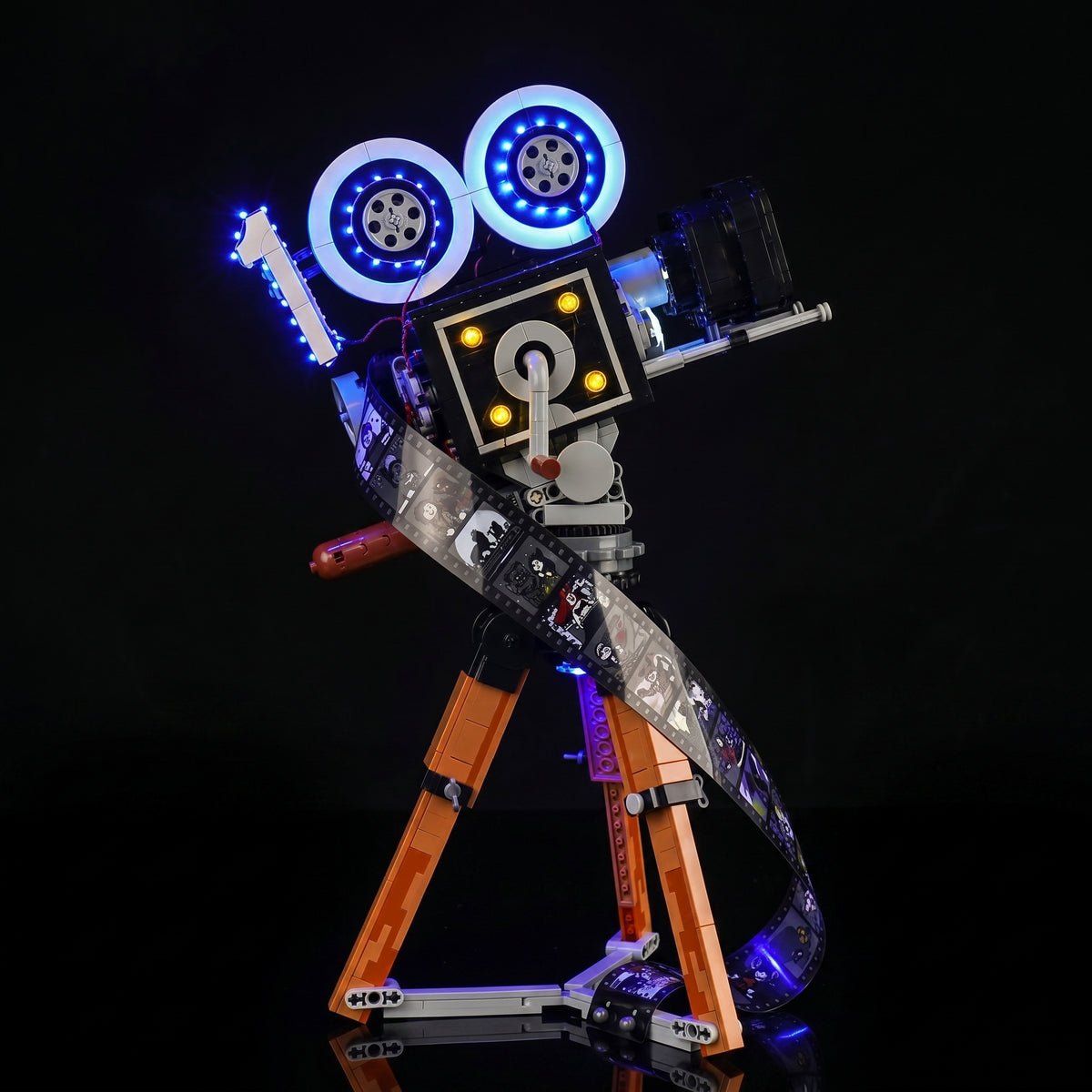 Bright My Bricks LED light kit for LEGO® Disney Walt Disney Tribute Camera #43230 — fully illuminated on display
