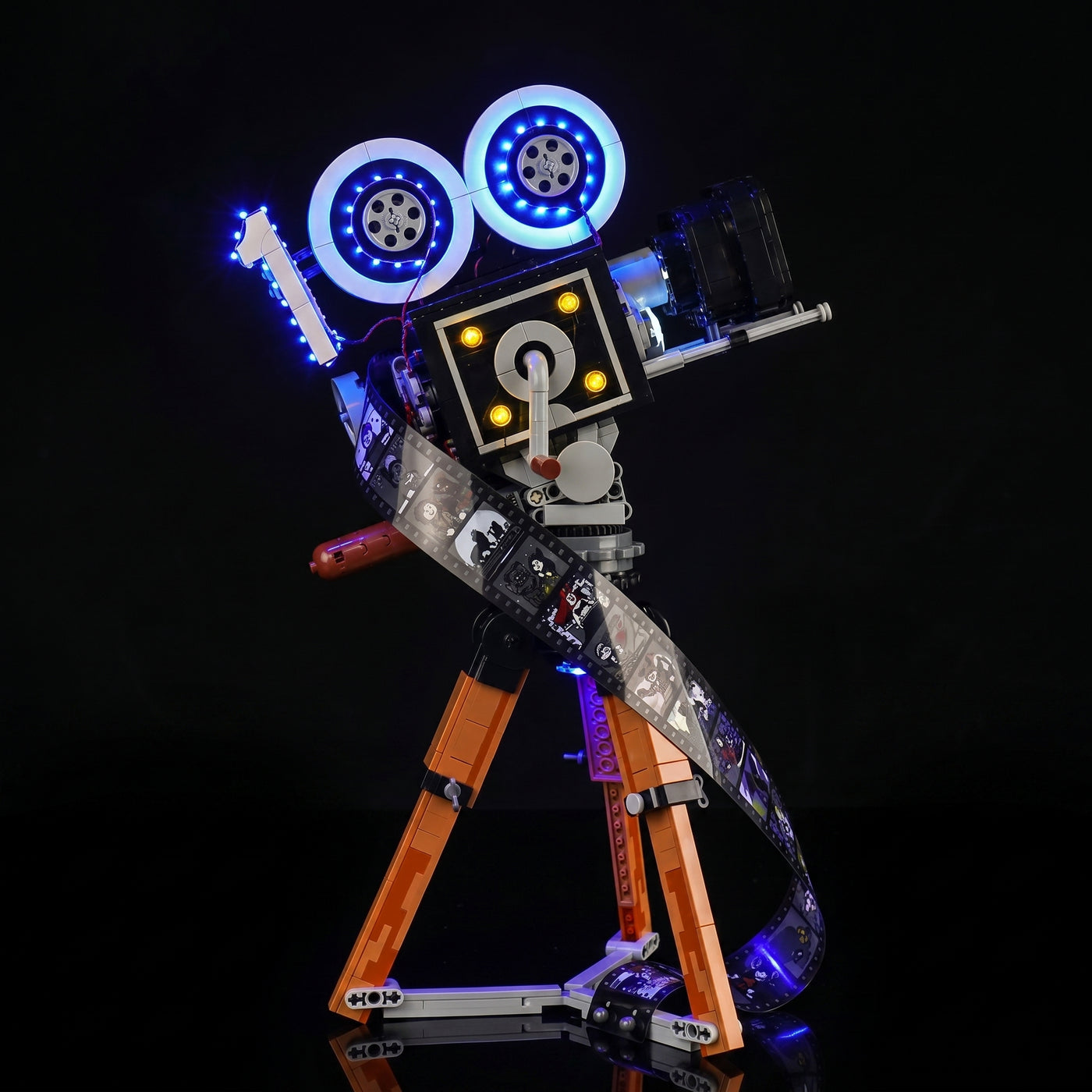 Bright My Bricks LED light kit for LEGO® Disney Walt Disney Tribute Camera #43230 — fully illuminated on display