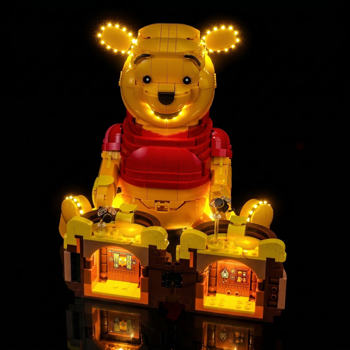 LEGO® Disney Winnie the Pooh #43300 before-and-after lighting, with the DIY LED light kit
