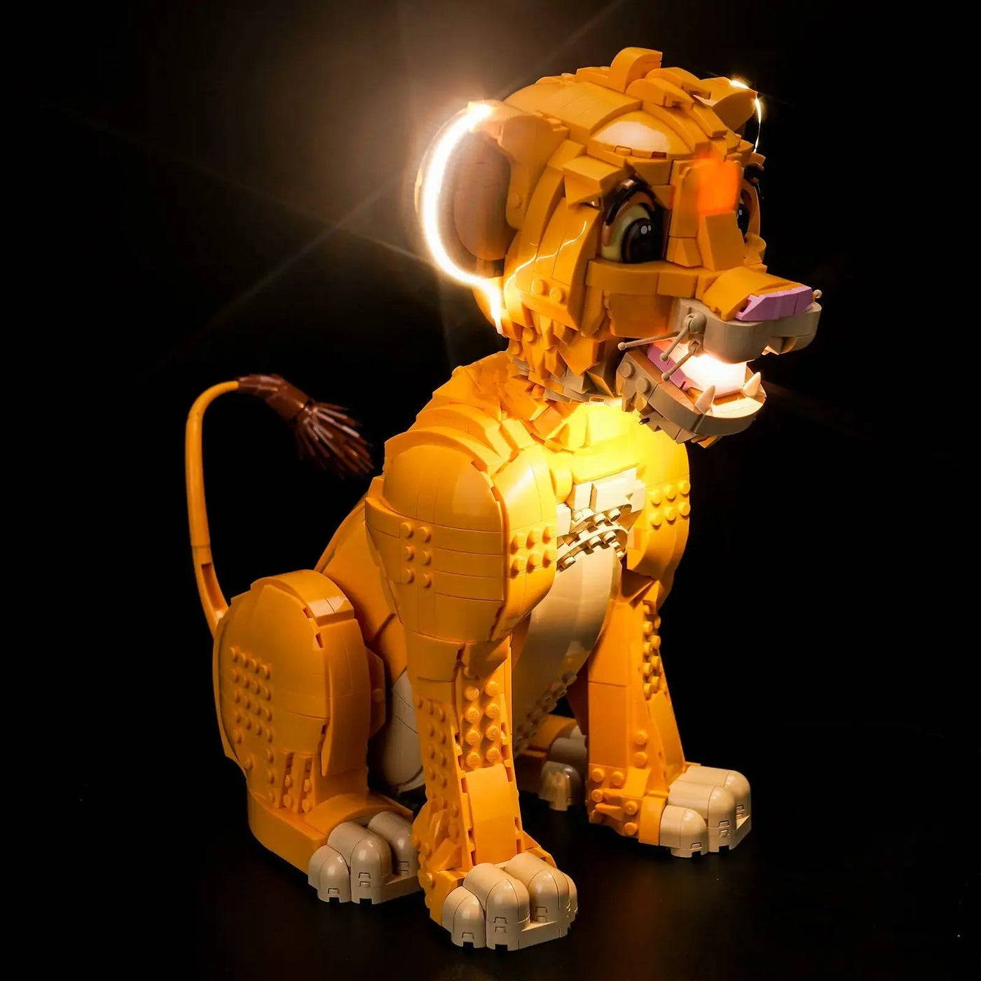 LEGO® Disney Young Simba the Lion King #43247 — before-and-after lighting (RGB LED light kit)