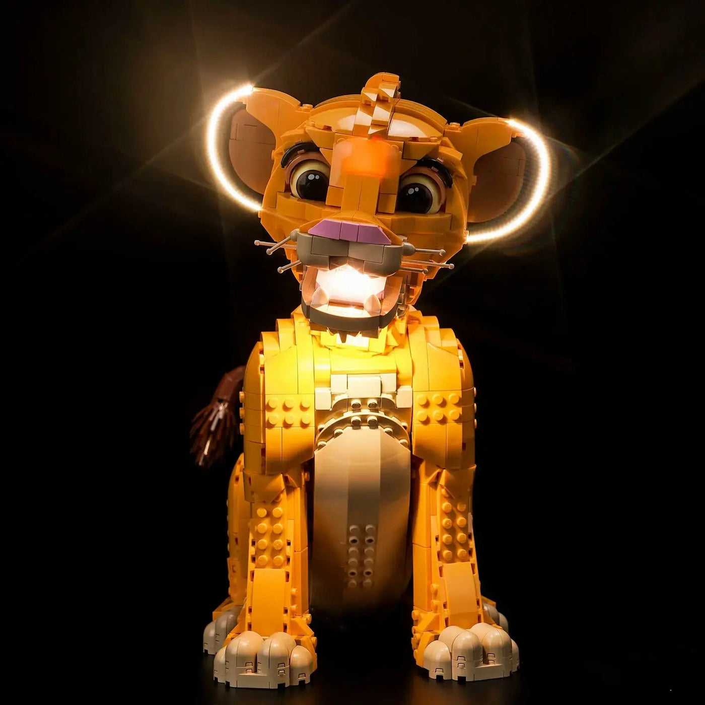 LEGO® Disney Young Simba the Lion King #43247 installed and glowing, with the light kit