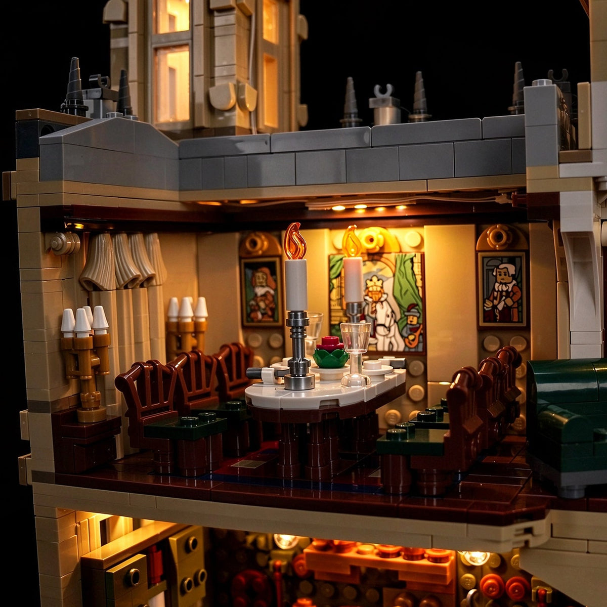 Lichtset für LEGO Ideas Downton Abbey 21373, beleuchtete Schlossansicht 3