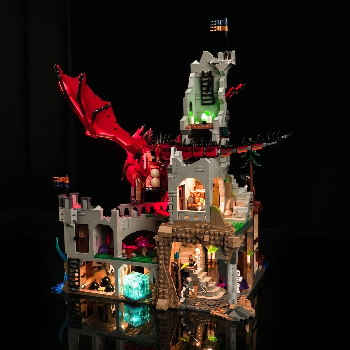display light kit for LEGO® Dungeons & Dragons: Red Dragon's Tale #21348, display lighting in a dark room