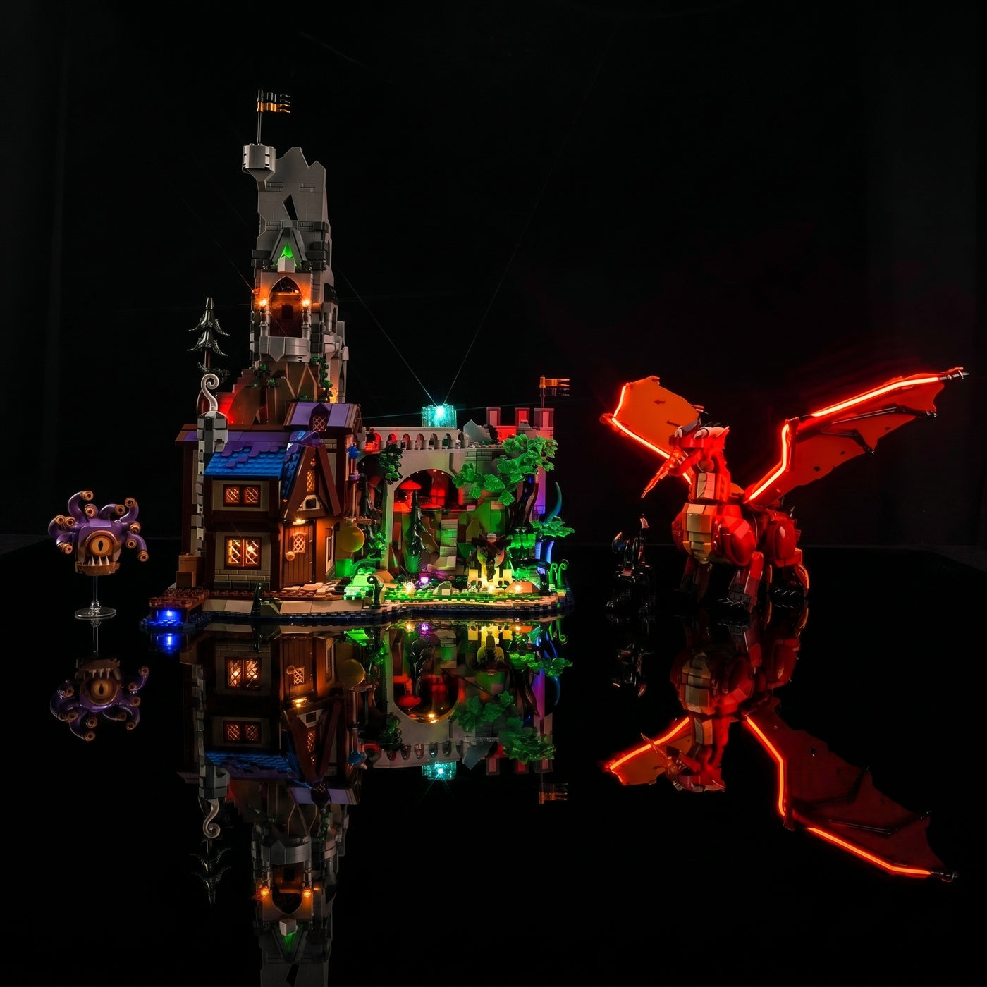LED strips and bricks detail: Bright My Bricks display light kit for LEGO® Dungeons & Dragons: Red Dragon's Tale #21348