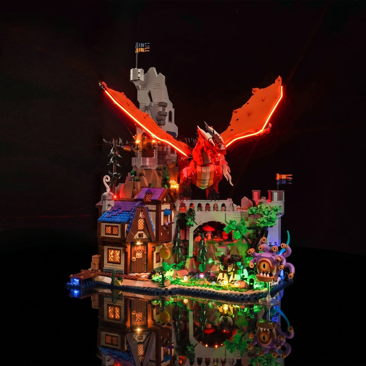 LEGO® Dungeons & Dragons: Red Dragon's Tale #21348 — display lighting in a dark room (LED light kit)