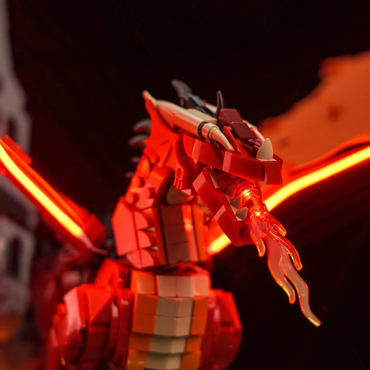 Bright My Bricks DIY LED light kit for LEGO® Dungeons & Dragons: Red Dragon's Tale #21348 — warm LED glow detail