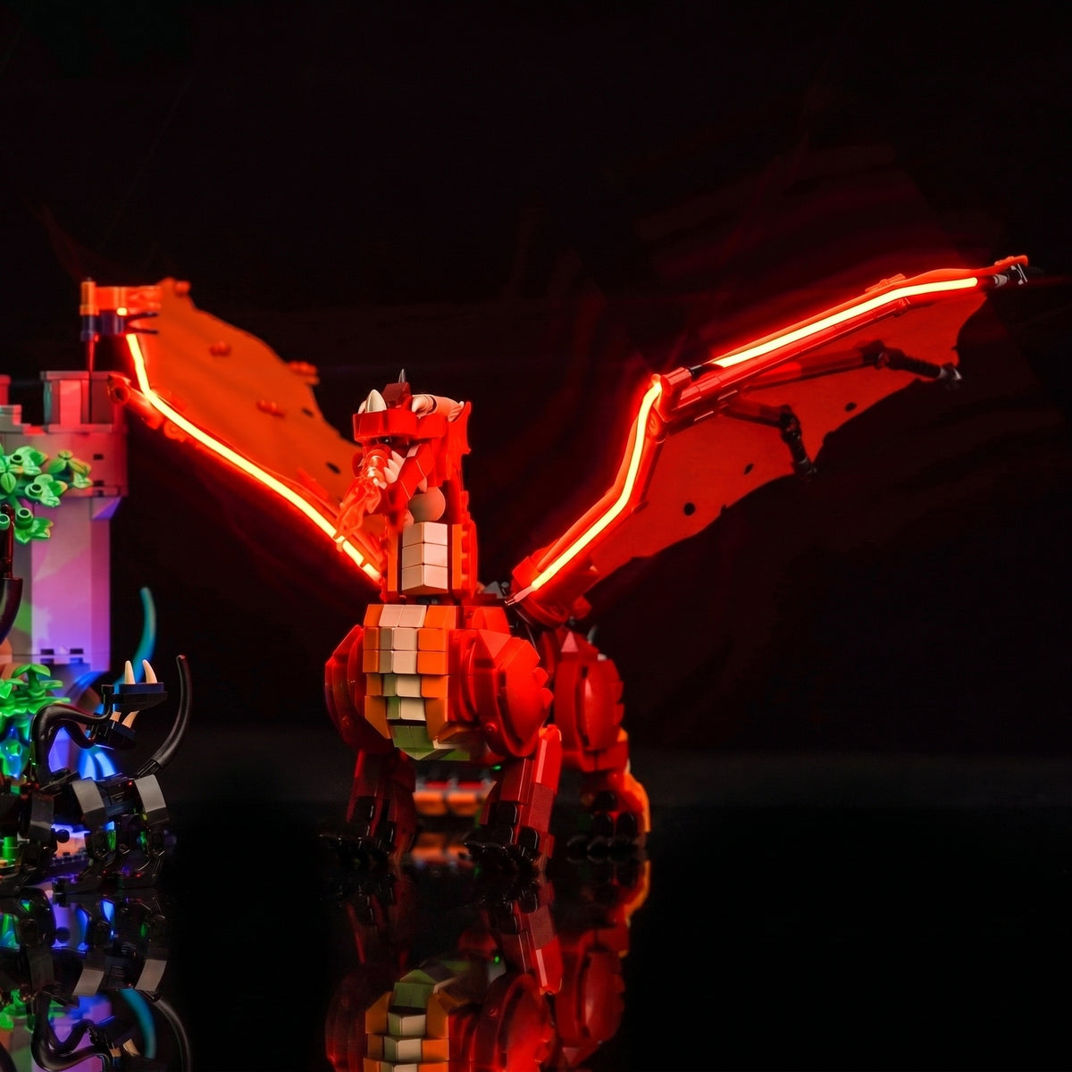 LEGO® Dungeons & Dragons: Red Dragon's Tale #21348 — close-up of the LED lighting detail (display light kit)