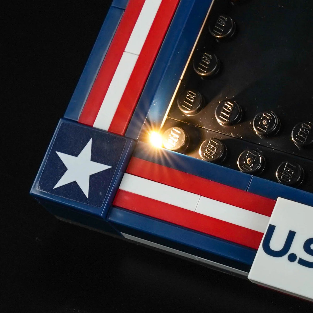 fully illuminated on display: Bright My Bricks LED light kit for LEGO® Editions 2026 U.S. Soccer National Team Jersey #43033