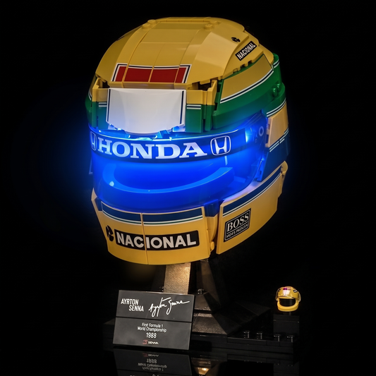 the display plaque lit from below: Bright My Bricks LED lighting kit for LEGO® Editions Ayrton Senna Helmet #43024