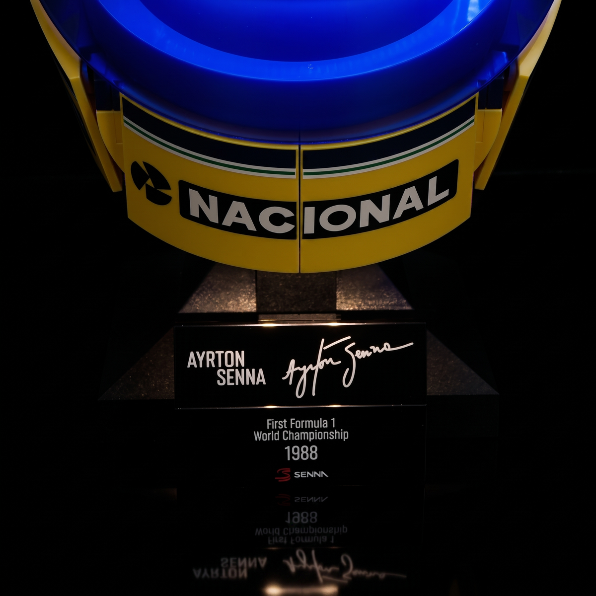 LEGO® Editions Ayrton Senna Helmet #43024 installed and glowing, with the USB-powered LED light kit