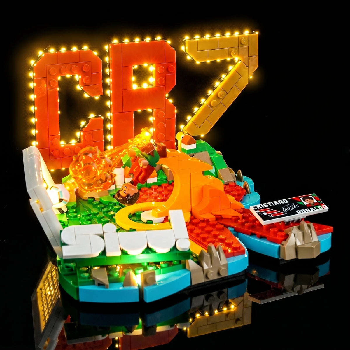 lighting effect on the build: Bright My Bricks RGB LED light kit for LEGO® Editions Cristiano Ronaldo #43012