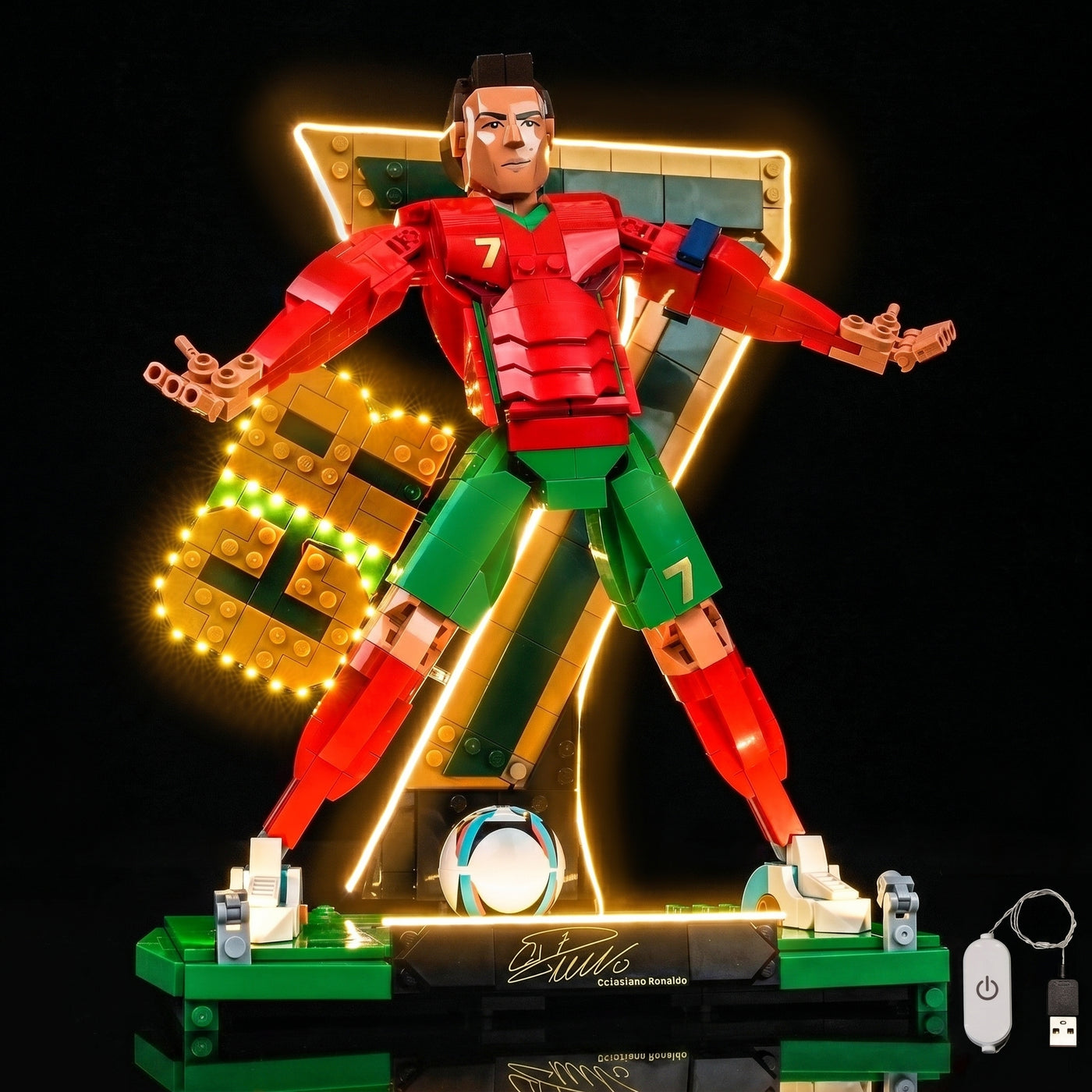 illuminated at night: Bright My Bricks light kit for LEGO® Editions Cristiano Ronaldo #43016