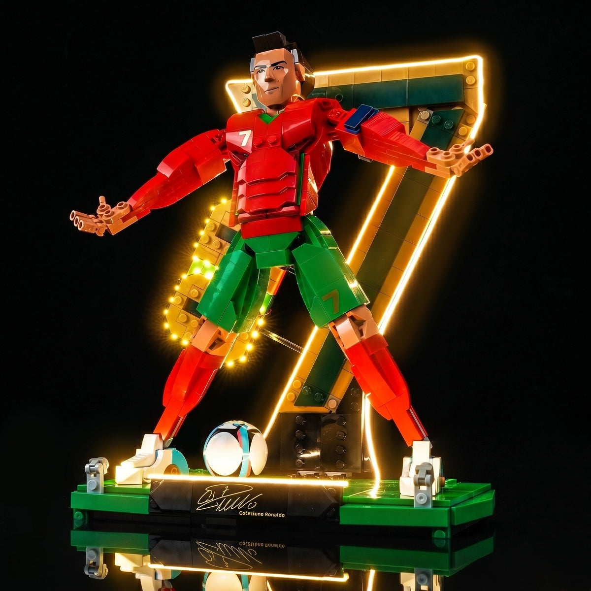 Bright My Bricks premium LED light kit for LEGO® Editions Cristiano Ronaldo #43016 — side angle with lights on